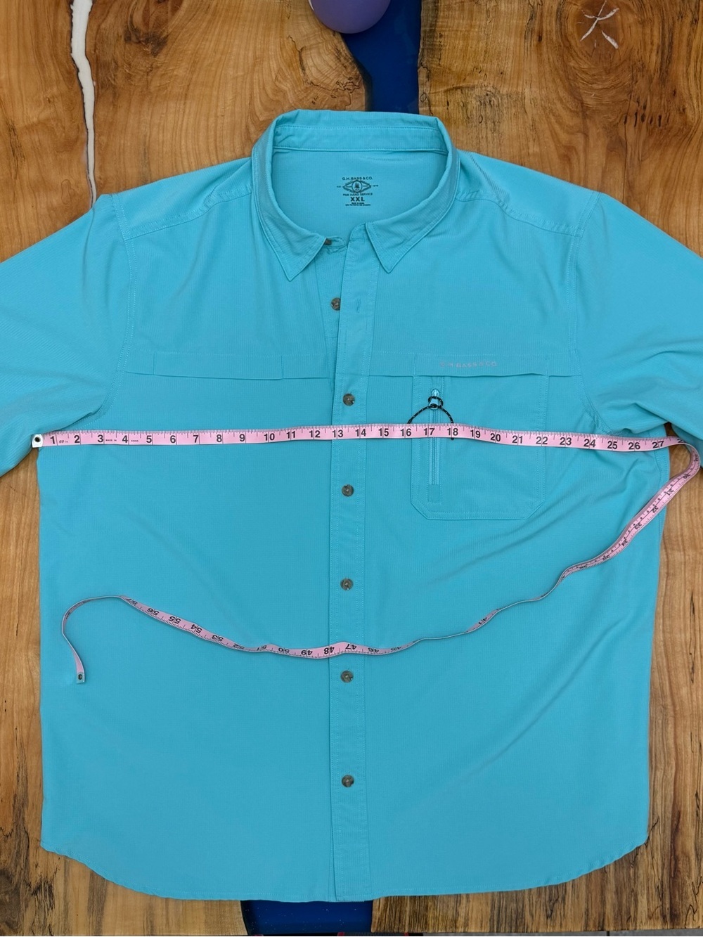 G.H. Bass & Co Mens XXL Button Front Shirt Blue Aqua Stretch Performance - Picture 2 of 8